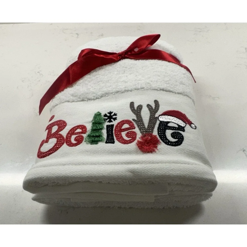 Balsam & Fir BELIEVE Christmas Towel Santa Tree Holiday Bathroom Kitchen NEW - Picture 2 of 7
